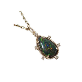 Unique Handmade Pear Shaped Black Opal Pendant in 14k Gold - K Jewelry Accessories
