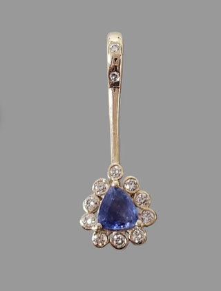 14k Gold Blue Sapphire Diamond Pendant • Trillion Cut Sapphire Necklace