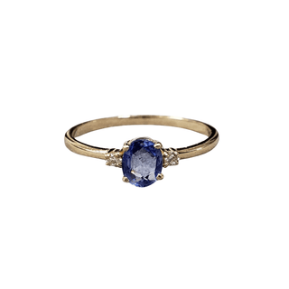 14k Gold Blue Sapphire & Brilliant Cut Diamond Ring - K Jewelry Accessories