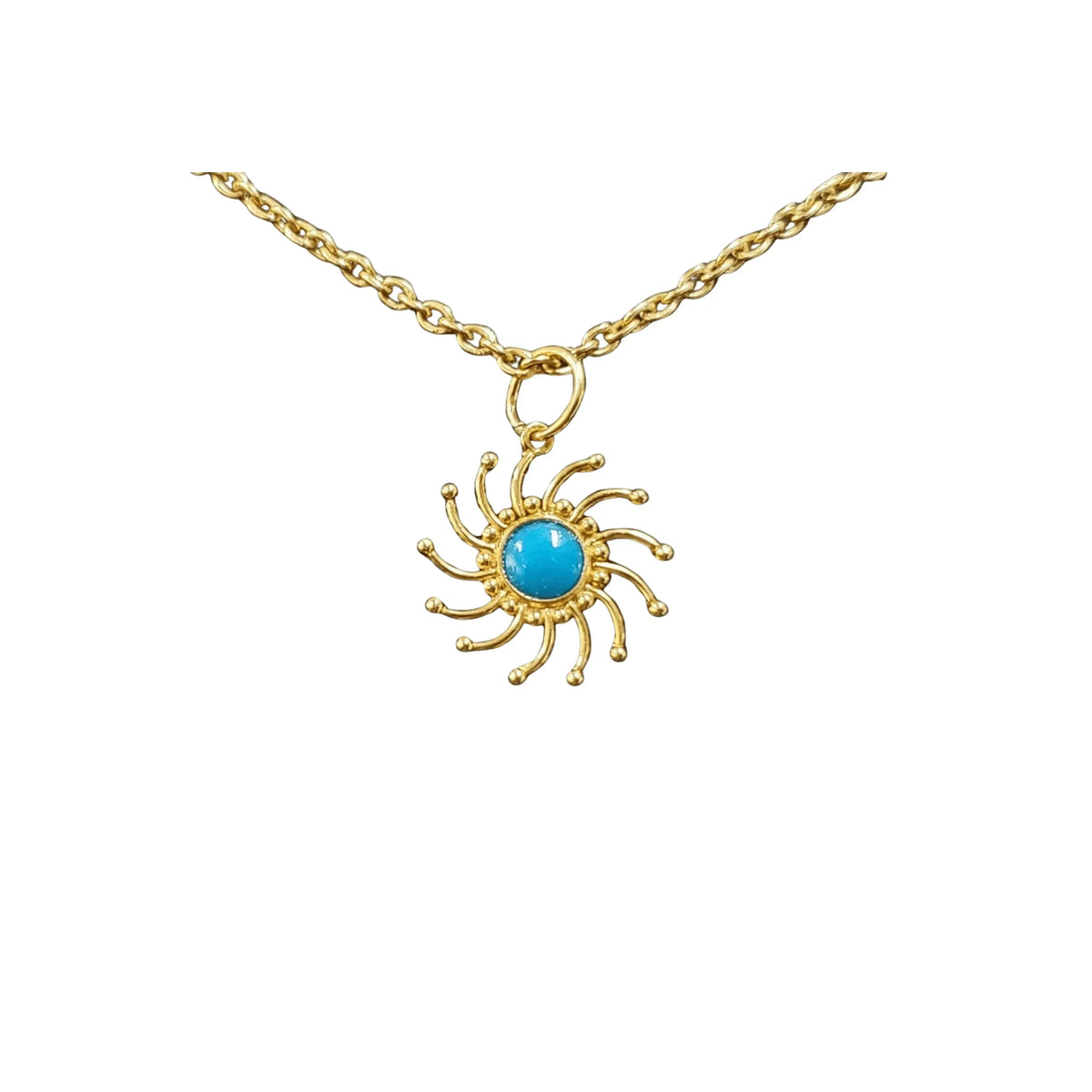 Sun Shape 18k Gold Natural Arizona Turquoise Pendant - K Jewelry Accessories