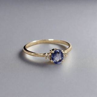 14k Gold Blue Sapphire & Brilliant Cut Diamond Ring - K Jewelry Accessories