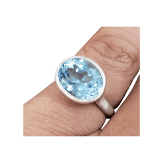 925 Silver Oval Sky Blue Topaz Ring Matte Finish - K Jewelry Accessories