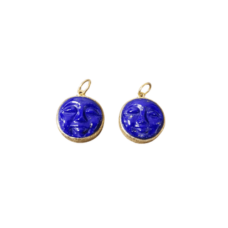 14k Gold Happy/Meditative Face Carved Lapis Lazuli Pendant - K Jewelry Accessories