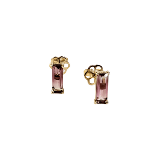 14k Gold Baguette Pink Tourmaline Everyday Earrings Studs - K Jewelry Accessories