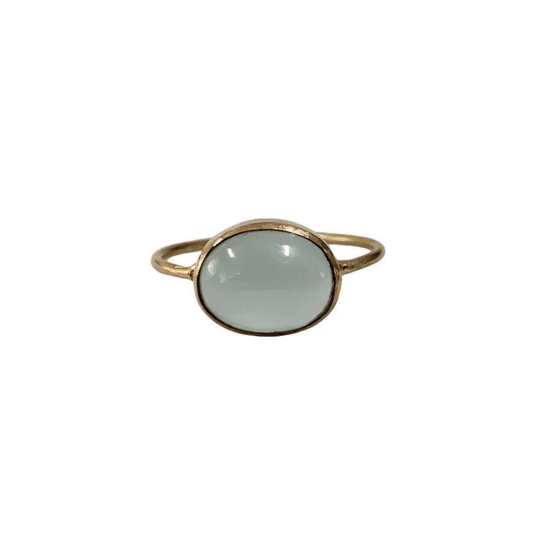 14k Gold Natural Oval Aqua Chalcedony Ring - K Jewelry Accessories