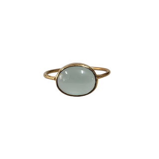 14k Gold Chalcedony Ring Against White Background