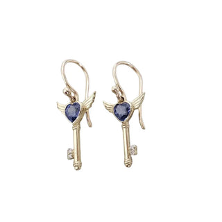 14K Gold Blue Sapphire Diamond Earrings