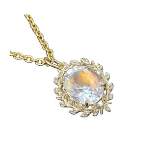 14K Gold Madagascar Moonstone & Diamond Pendant