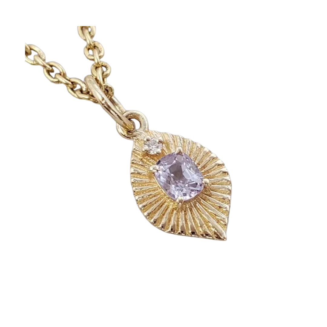 14K Gold Fancy Textured Charm With Spinel & Diamond Pendant