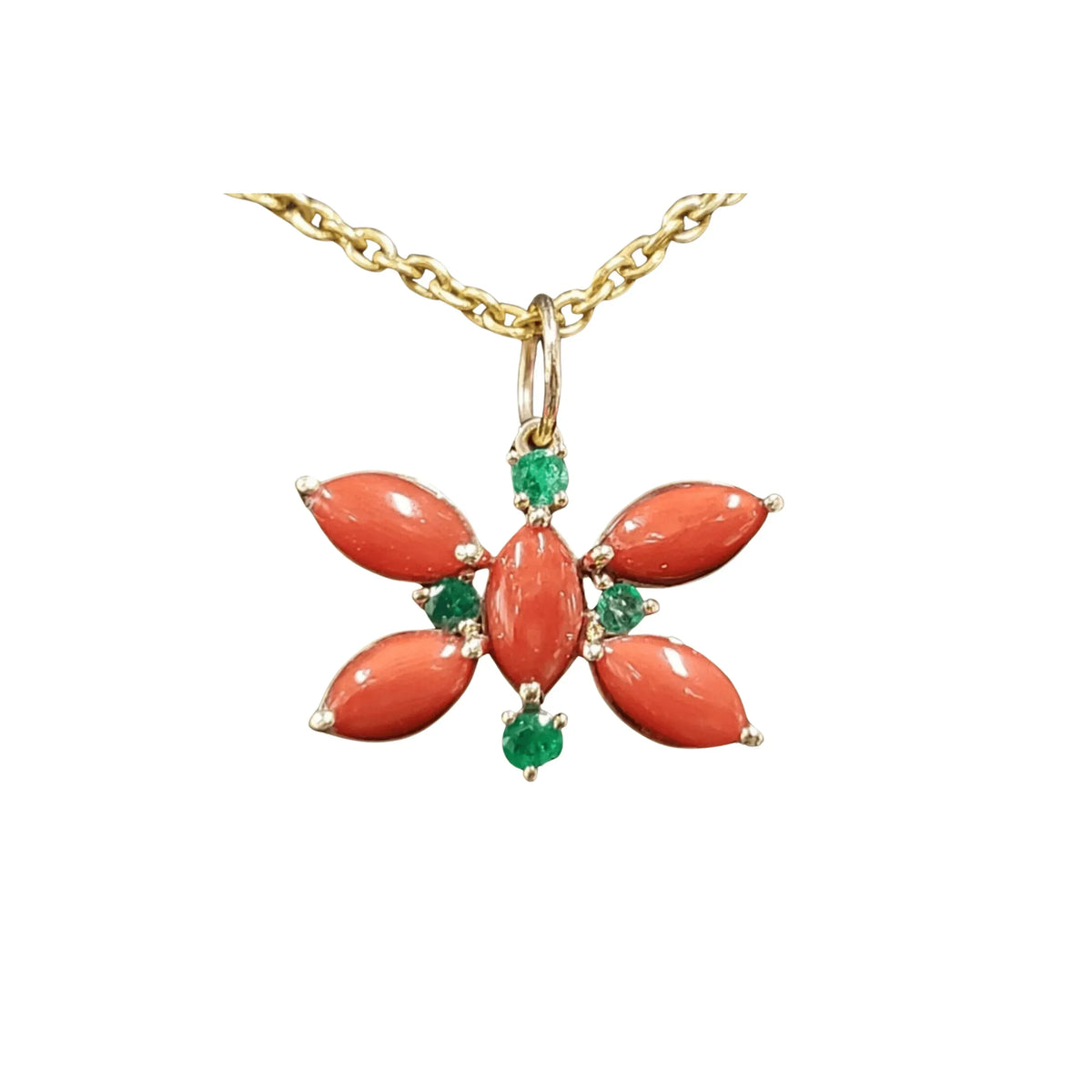 14K Real Gold Coral Pendant in Butterfly Shape - K Jewelry Accessories