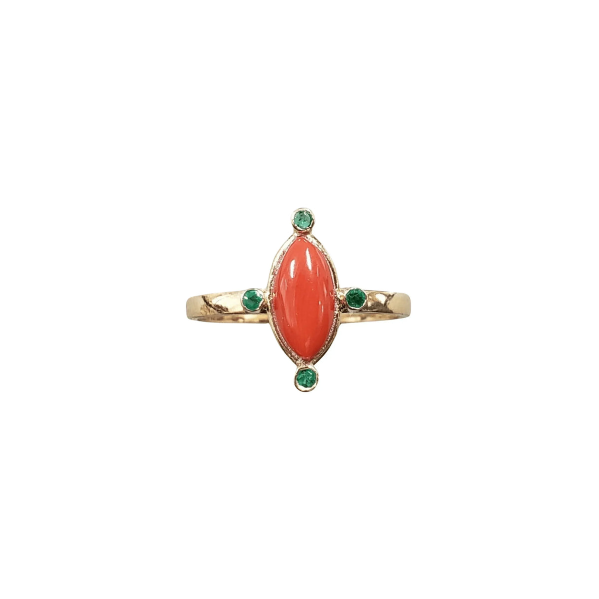 14k Gold Coral with Emerald Ring - K Jewelry Accessories