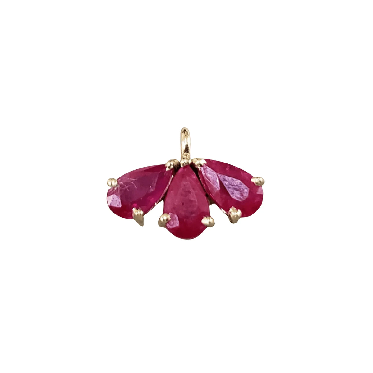 14k Gold Red Ruby Pendant Leaf Charm Made with 3 stones - K Jewelry Accessories