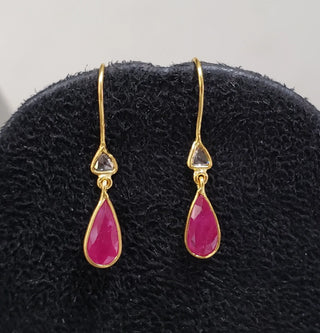 14 Karat Ruby Earrings: Rose Cut Diamond Ear Wire - K Jewelry Accessories