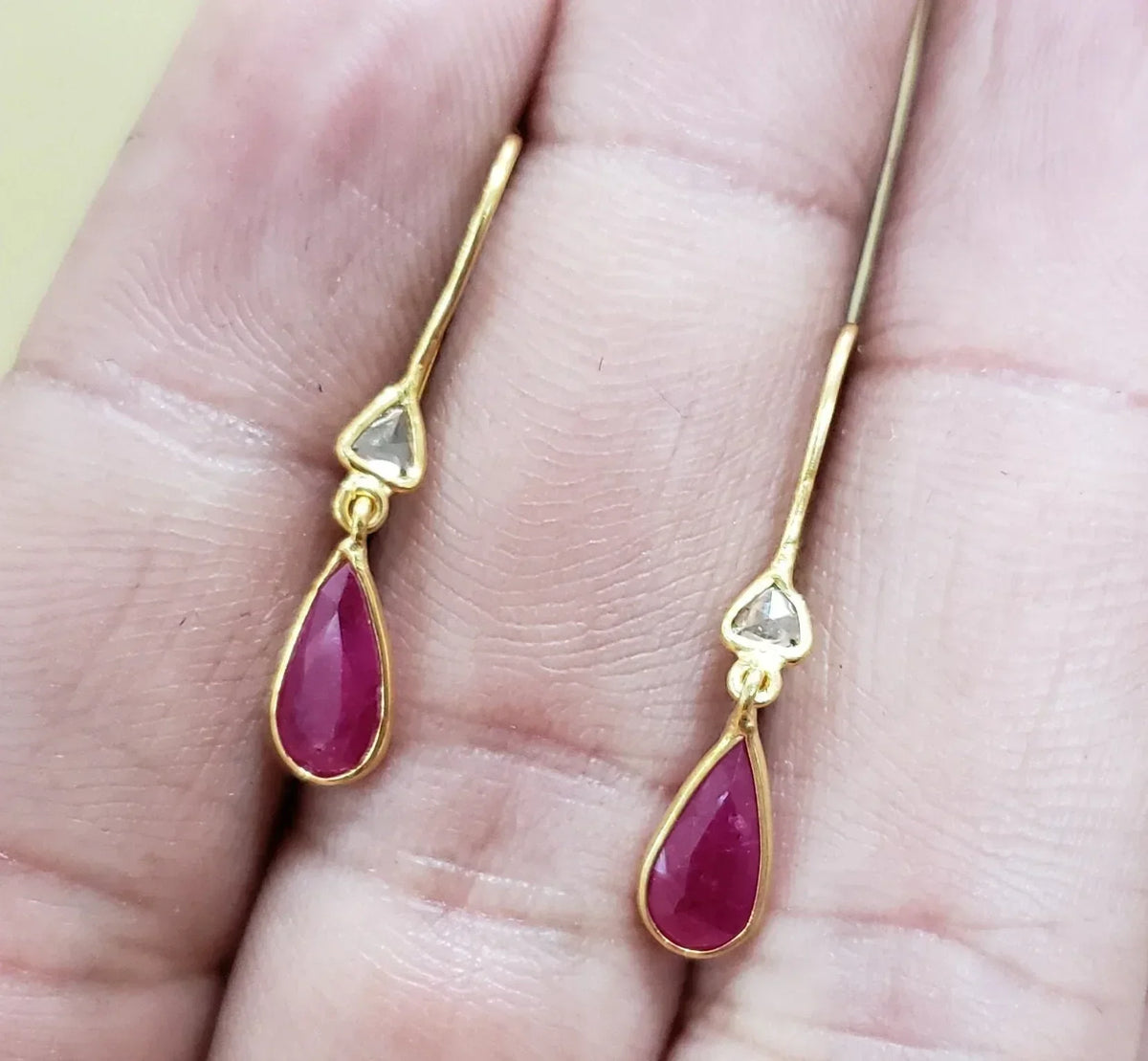 14 Karat Ruby Earrings: Rose Cut Diamond Ear Wire - K Jewelry Accessories