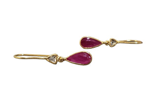 14 Karat Ruby Earrings: Rose Cut Diamond Ear Wire - K Jewelry Accessories