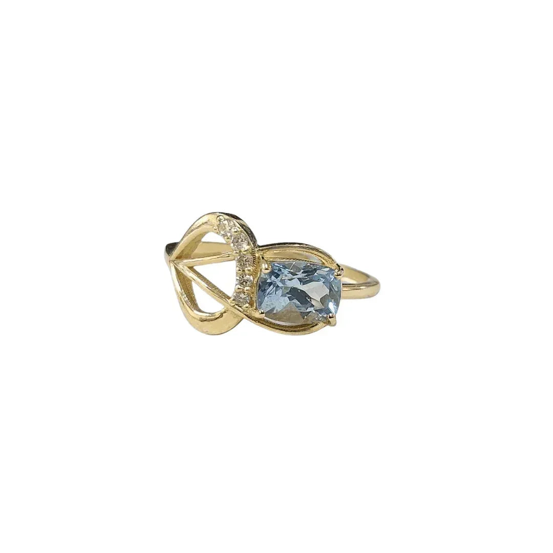 14k Gold Aquamarine and Diamond Ring - K Jewelry Accessories