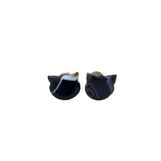 Cat Shape Agate 14k Gold Stone Stud Earrings - K Jewelry Accessories