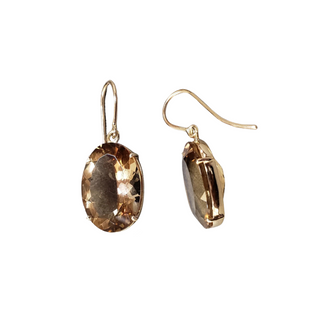 14 karat Gold Champagne Quartz Earring Made with Natural stones For Women Oval shape Drop Earrings