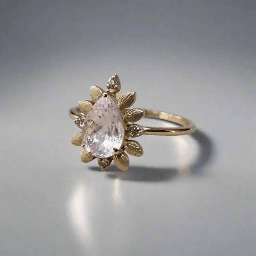 14k Gold Natural Pink Morganite & Diamond Ring - K Jewelry Accessories