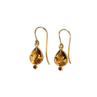 14k Gold Natural Ruby and Citrine Birthstone Earrings - K Jewelry Accessories