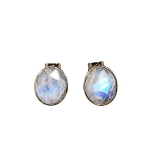 14k Gold Oval Rainbow Moonstone Studs Earrings - K Jewelry Accessories