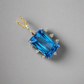 14k Gold Swiss Blue Topaz Pendant Birthstone for month of December 