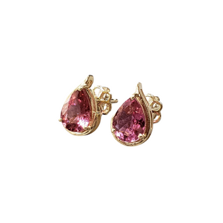 Tourmaline Pink Natural Stone Stud Earrings for women October Birthstone Jewelry