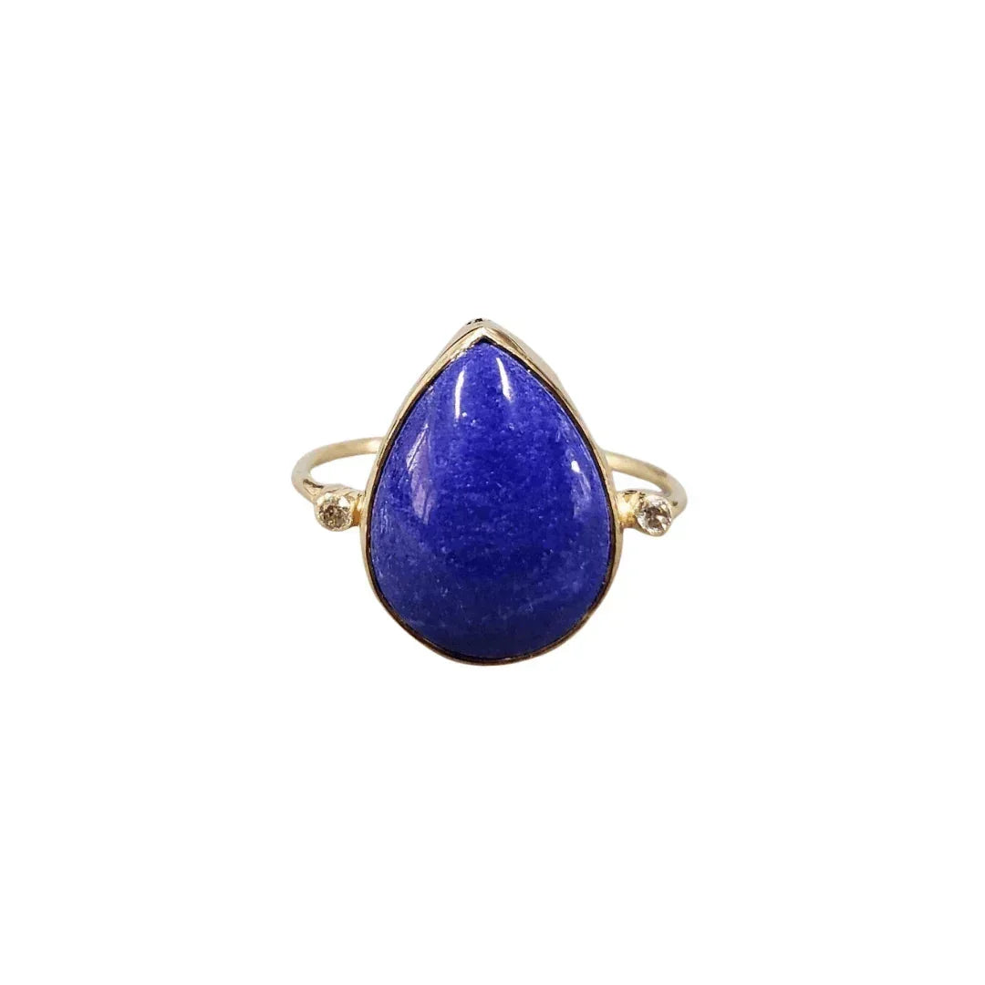 14k Gold Pear Shape Lapis & Diamond Ring - K Jewelry Accessories