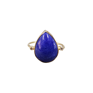 14k Gold Cabochon Lapis and Diamond Ring