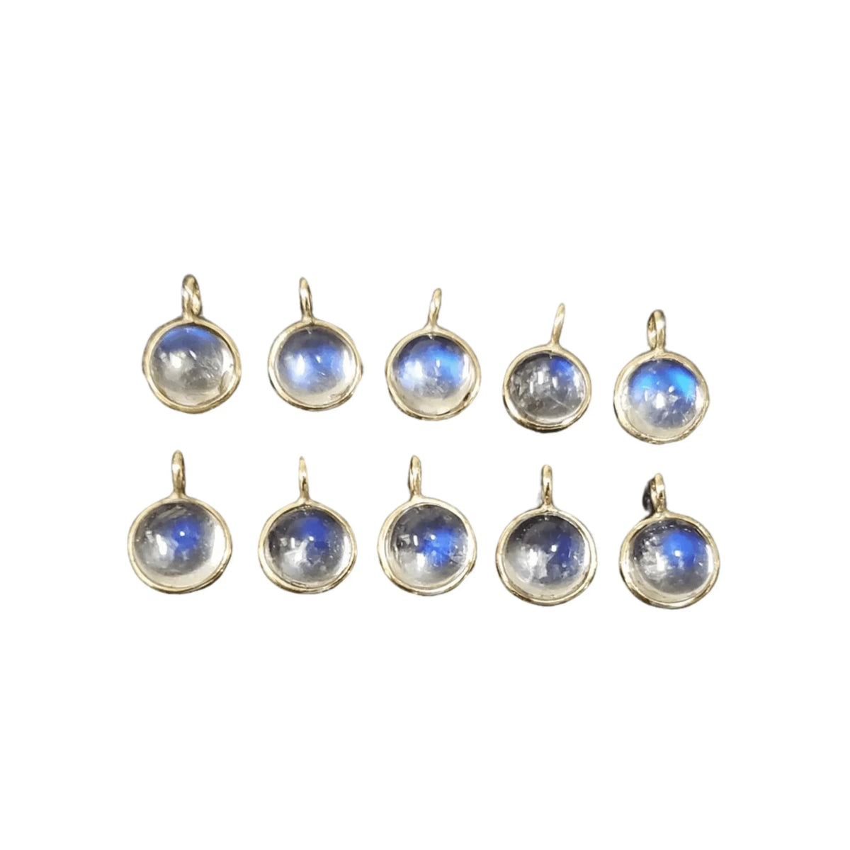 14k Gold 6 mm Rainbow moonstone charms - K Jewelry Accessories