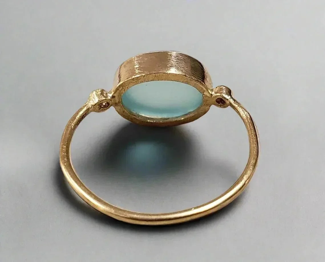 14k Natural Oval Aqua Chalcedony Gold Ring - K Jewelry Accessories