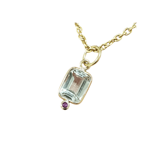 14k Gold Aquamarine With Ruby Minimalist Pendant Light - K Jewelry Accessories