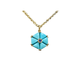 Beautiful 14k Arizona Turquoise & Tanzanite Flower Pendant Gold - K Jewelry Accessories