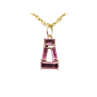 14k Gold Baguette Pink Tourmaline Pendant Necklace - K Jewelry Accessories