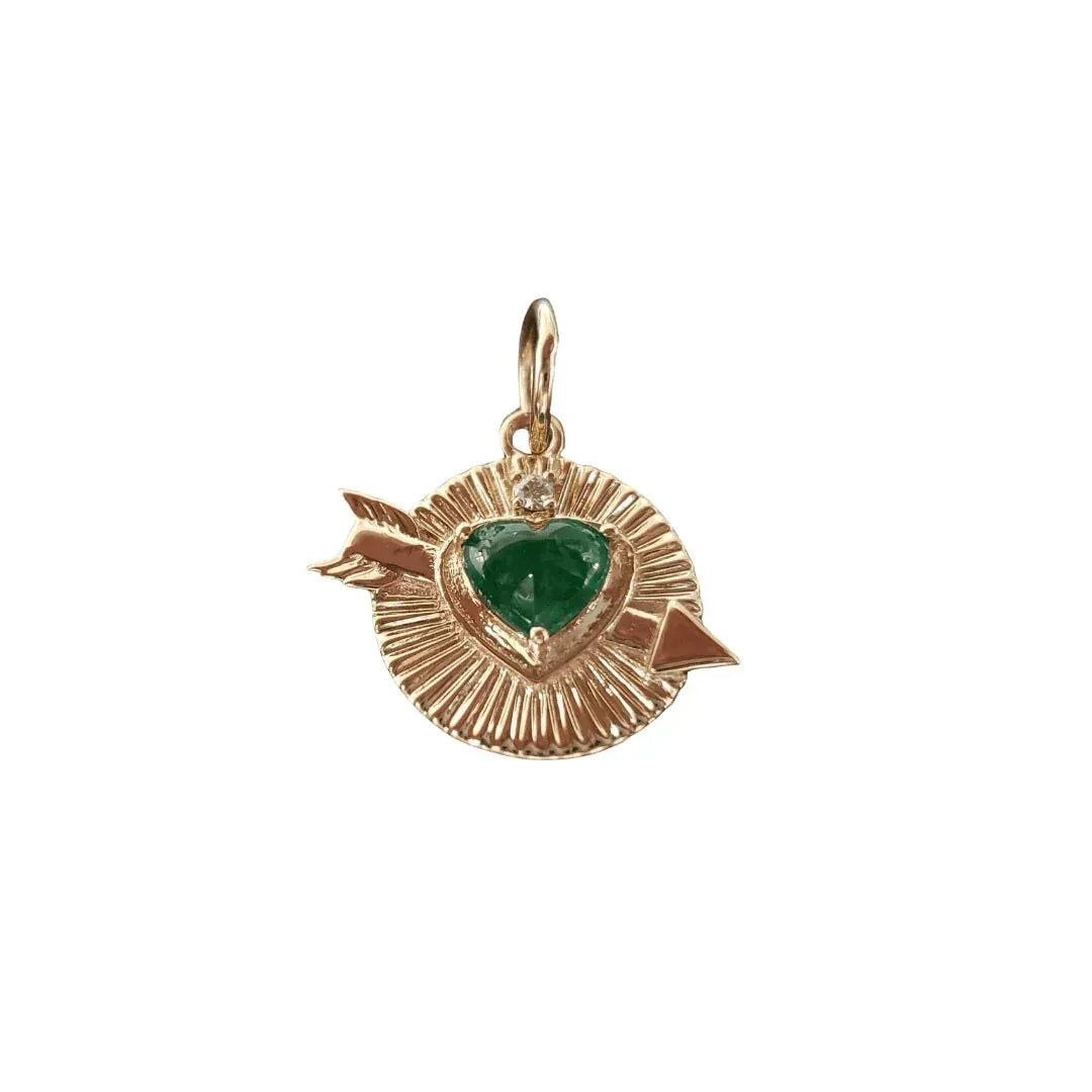 14k Gold Beautiful Emerald and Diamond Heart Pendant - K Jewelry Accessories