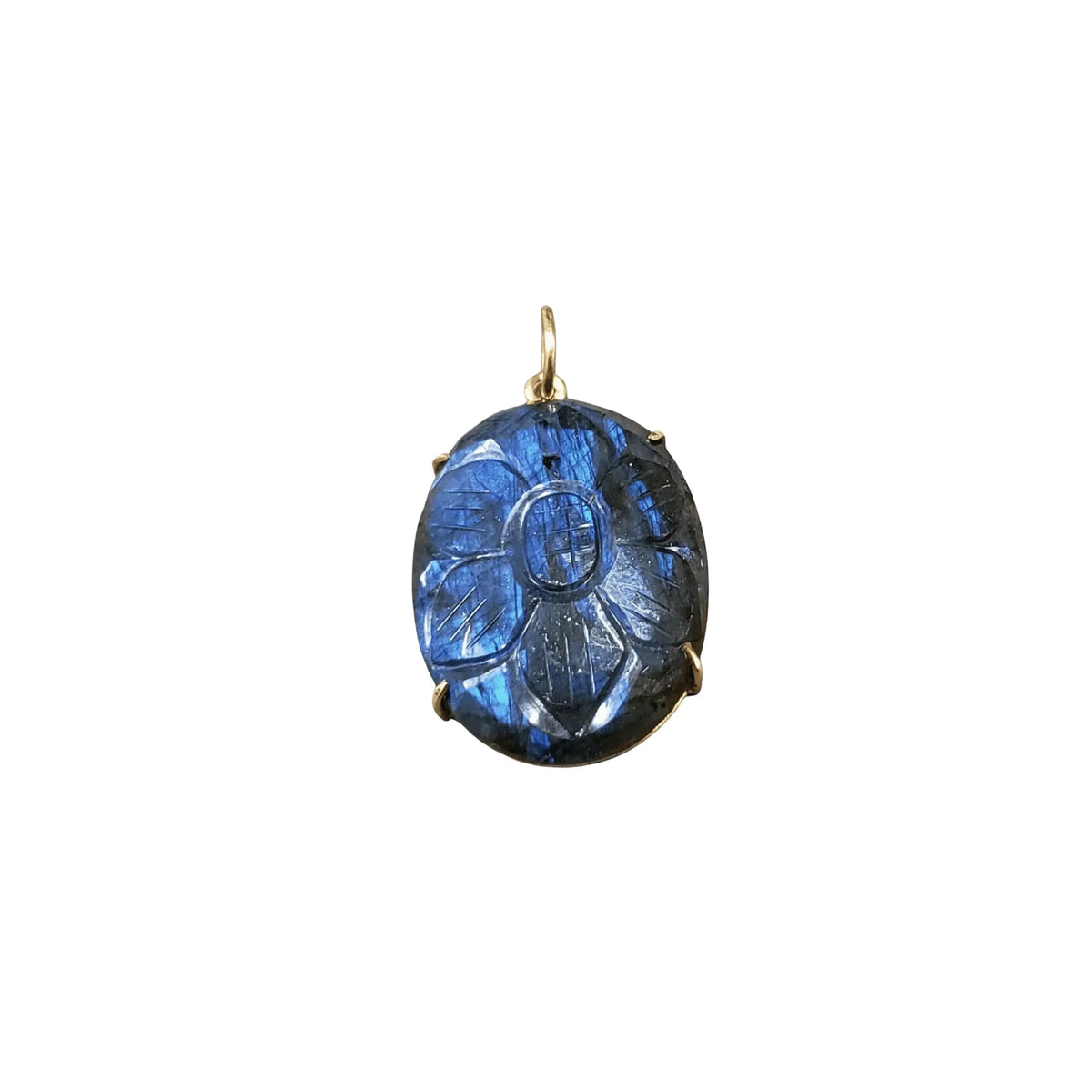 14k Gold Blue Labradorite Floral Carved Labradorite Pendant Gold - K Jewelry Accessories
