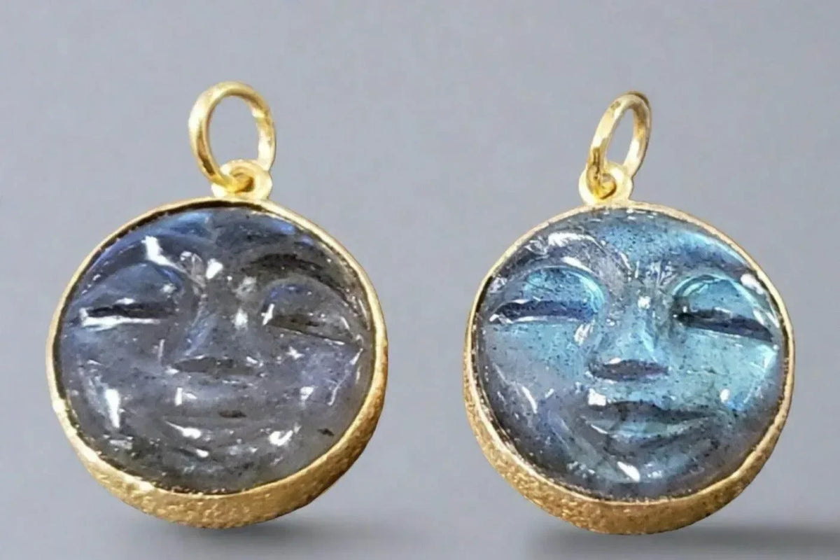 14k Gold Blue Carving Smiling Face Labradorite Pendant - K Jewelry Accessories