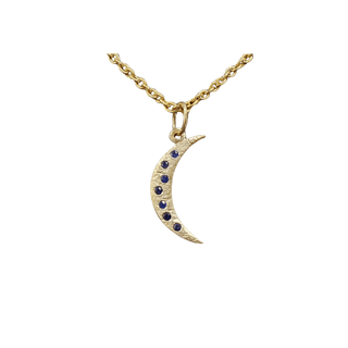 14k Gold Blue Sapphire Moon Pendant - K Jewelry Accessories