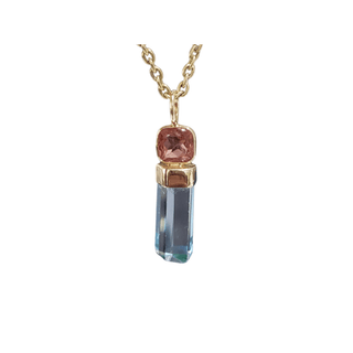 14k Gold Blue Topaz & Pink Tourmaline Pendant - K Jewelry Accessories