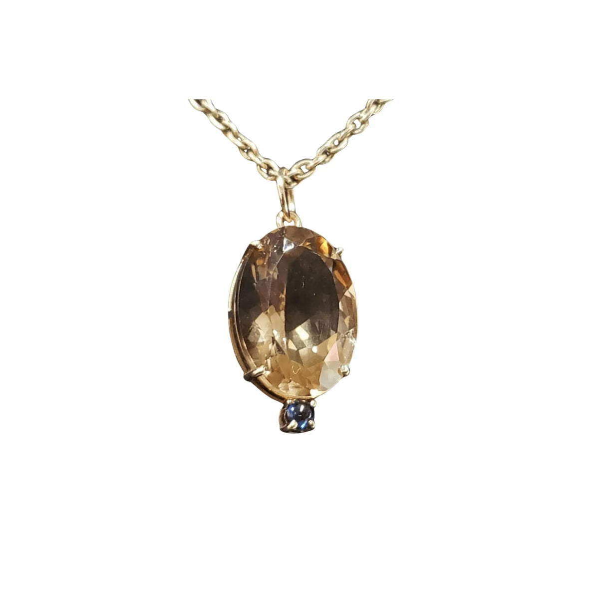 14k Gold Champagne Quartz & Blue Sapphire Women Quartz Pendant - K Jewelry Accessories