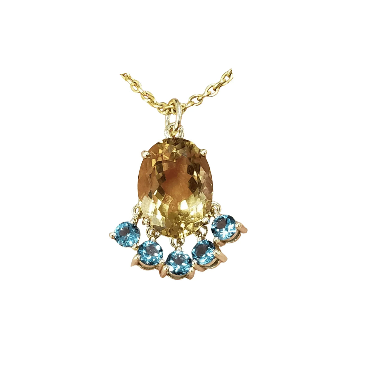 14k Gold Champagne Quartz & London Blue Topaz Gold Pendant For Women - K Jewelry Accessories