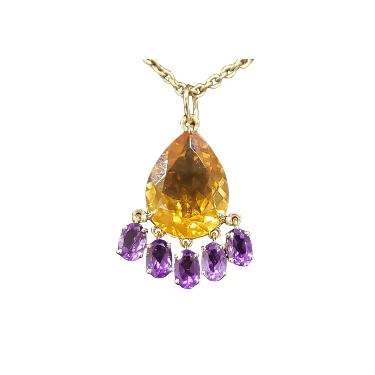 14k Gold Citrine Charm & Amethyst Statement Pendant - K Jewelry Accessories