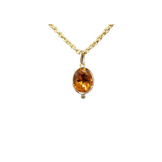 14k Gold Citrine & Diamond Oval Shape Pendant - K Jewelry Accessories