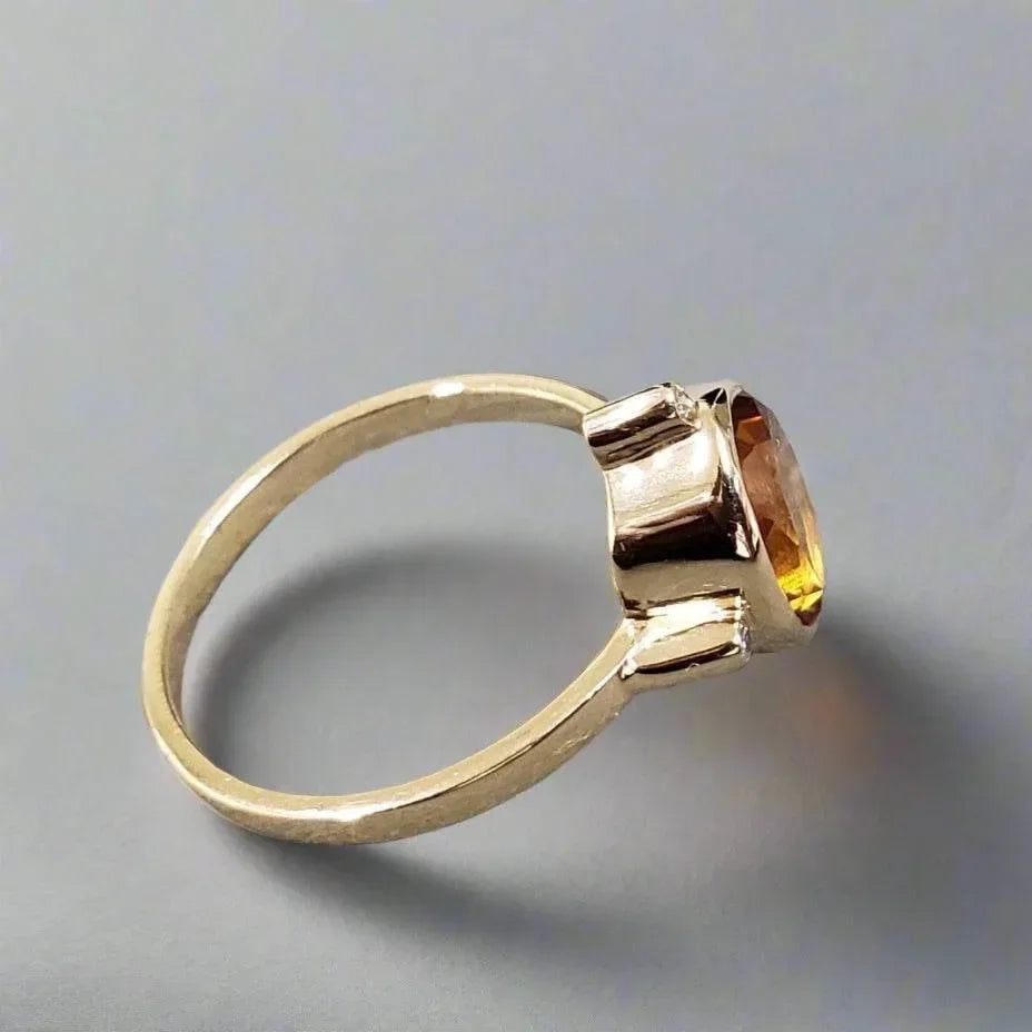 Dainty Solid Gold 14k Citrine Diamond Ring - K Jewelry Accessories