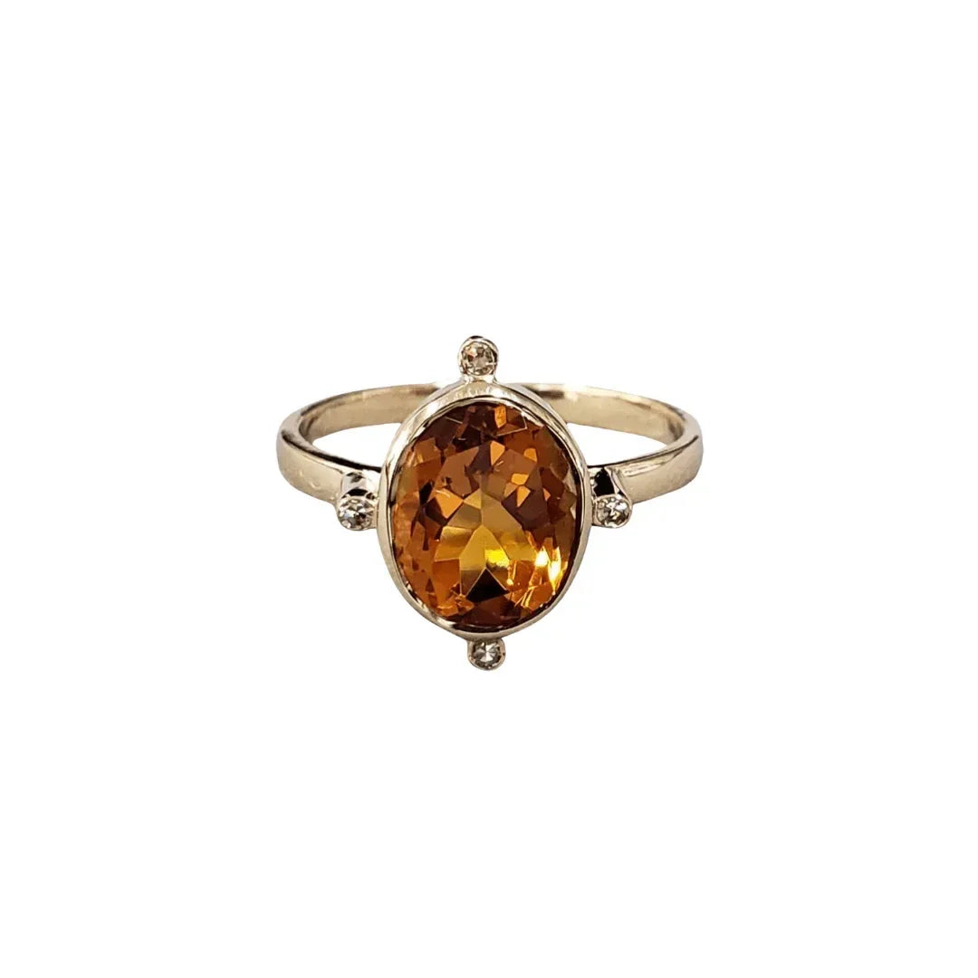 Dainty Solid Gold 14k Citrine Diamond Ring - K Jewelry Accessories