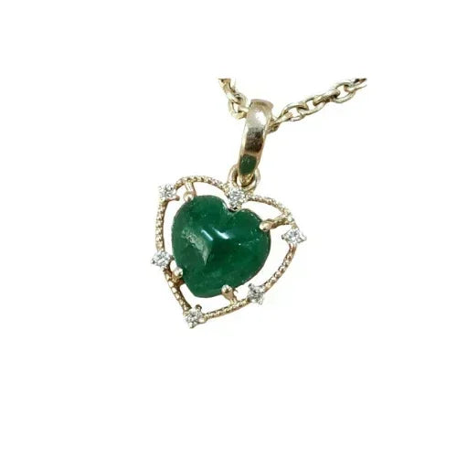 14k Gold Diamond and Emerald Heart Pendant - K Jewelry Accessories