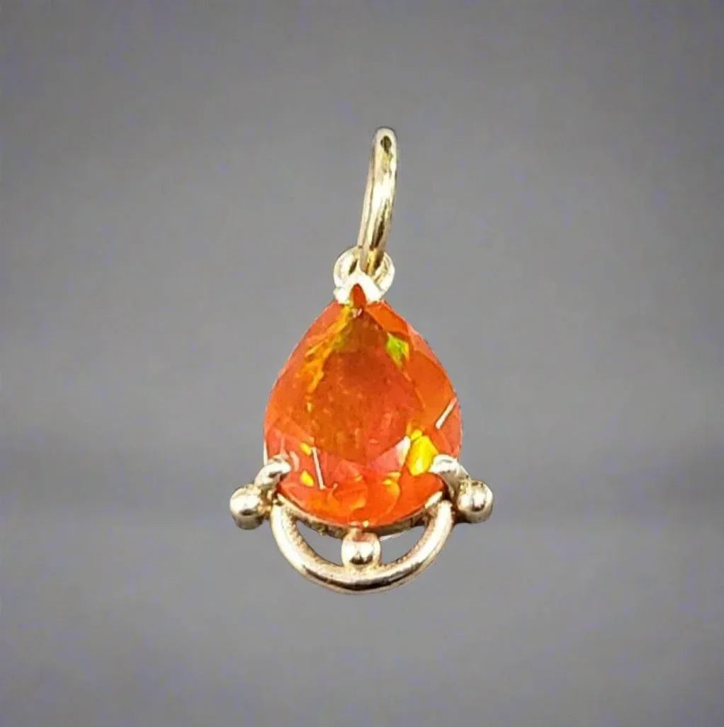 14k Gold Natural Orange Ethiopian Opal Dainty Pendant - K Jewelry Accessories