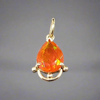 14k Gold Natural Orange Ethiopian Opal Dainty Pendant - K Jewelry Accessories