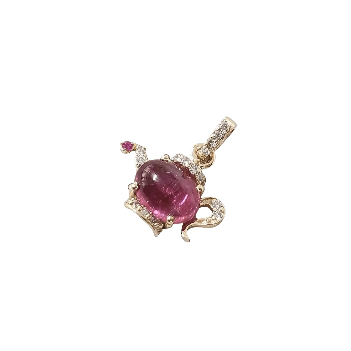 14k Solid Gold Pink Tourmaline and Diamond Pendant - K Jewelry Accessories
