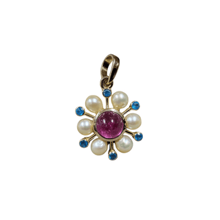 Pearl & Pink Tourmaline & Apatite Flower Pendant Gold 14k - K Jewelry Accessories